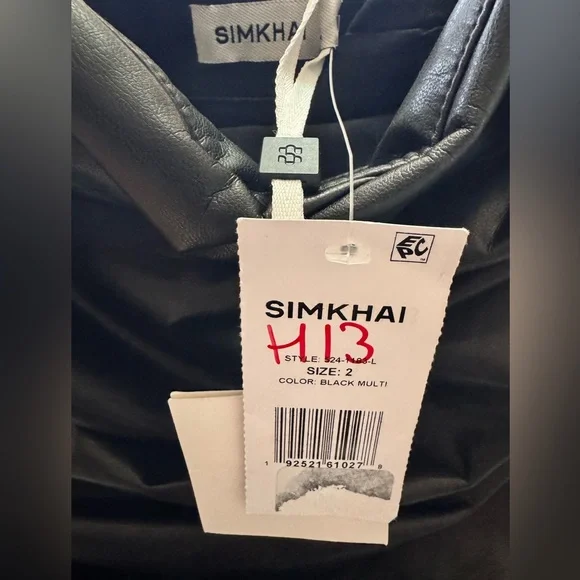 Simkhai Arie Faux Leather Bustier Dress Black White Pleated Strapless Sz 2 NWT - Picture 9 of 16